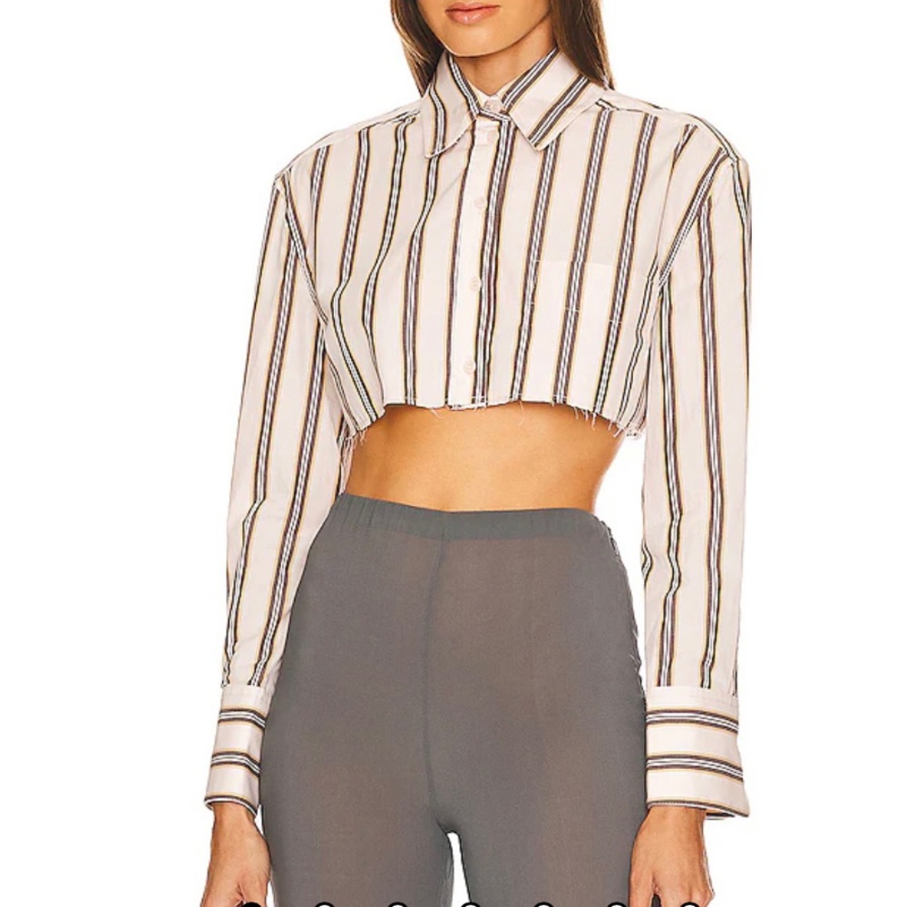 New L’academie Maureen striped cropped button up shirt